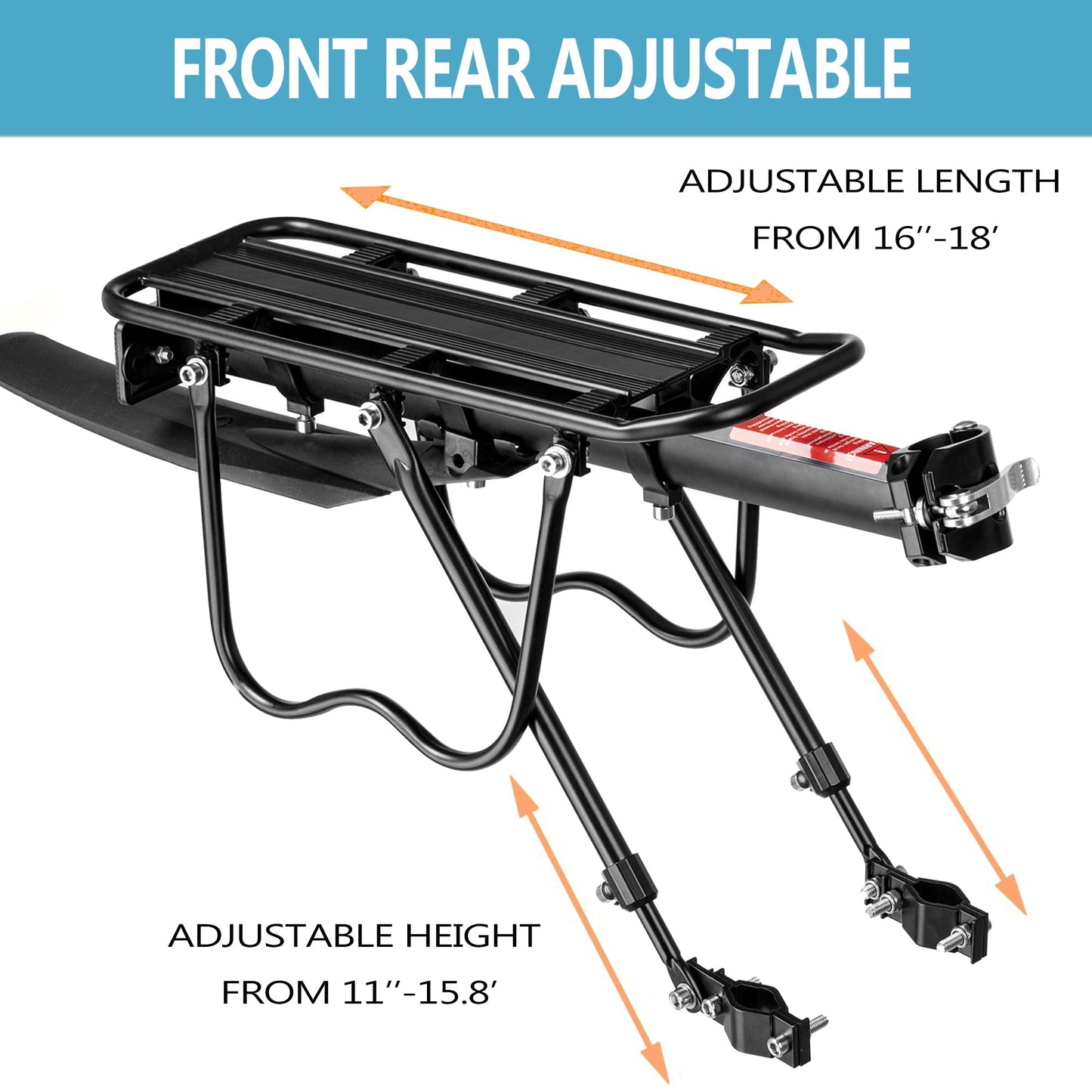 YONTUO Rear Bike Rack,115 LB Capacity Solid Bearings Bike Cargo Rack w/Fender & Large Size Reflective,Quick Release Mountain Road Bicycle Rear Racks,Universal Bike Luggage Touring Carrier Rack