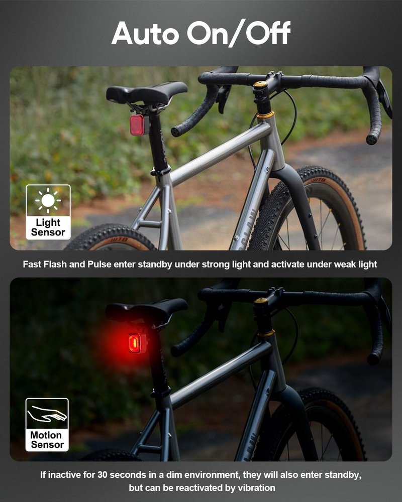 Esaytool Smart Brake Sensing Bike Tail Light, Saddle & Seatpost Mount Bicycle Rear Light for Night Riding, 220 Degree Visibility, 4 Modes, Auto On/Off, 600 mAh USB-C Rechargeable, IPX6 Waterproof