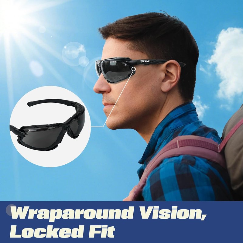 Flaya Adjustable Safety Glasses - Foam Lined, ANSI Z87.1 Anti-Fog Goggles for Men & Women | UV400 Protection