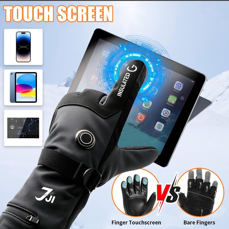 7JI Heated Gloves for Men Women, Rechargeable Heated Gloves with 3 Temperature Modes, 3000mAh Battery, Waterproof Electric Hand Warmers for Motorcycle Skiing, Camping & Hiking, Hunting, Cycling, XL