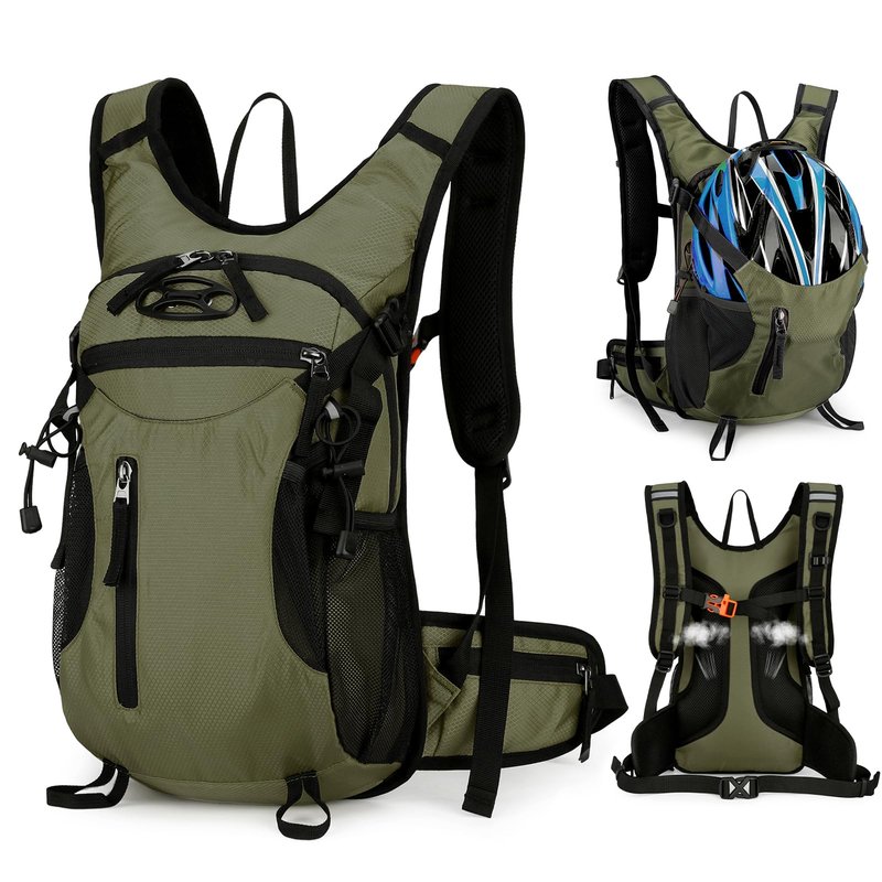 Outplea 15L Cycling Backpack with Helmet Buckle for Men Women, Small Waterproof Lightweight Bike Hiking Backpack with Chest Strap for MTB Biking Climbing, Green
