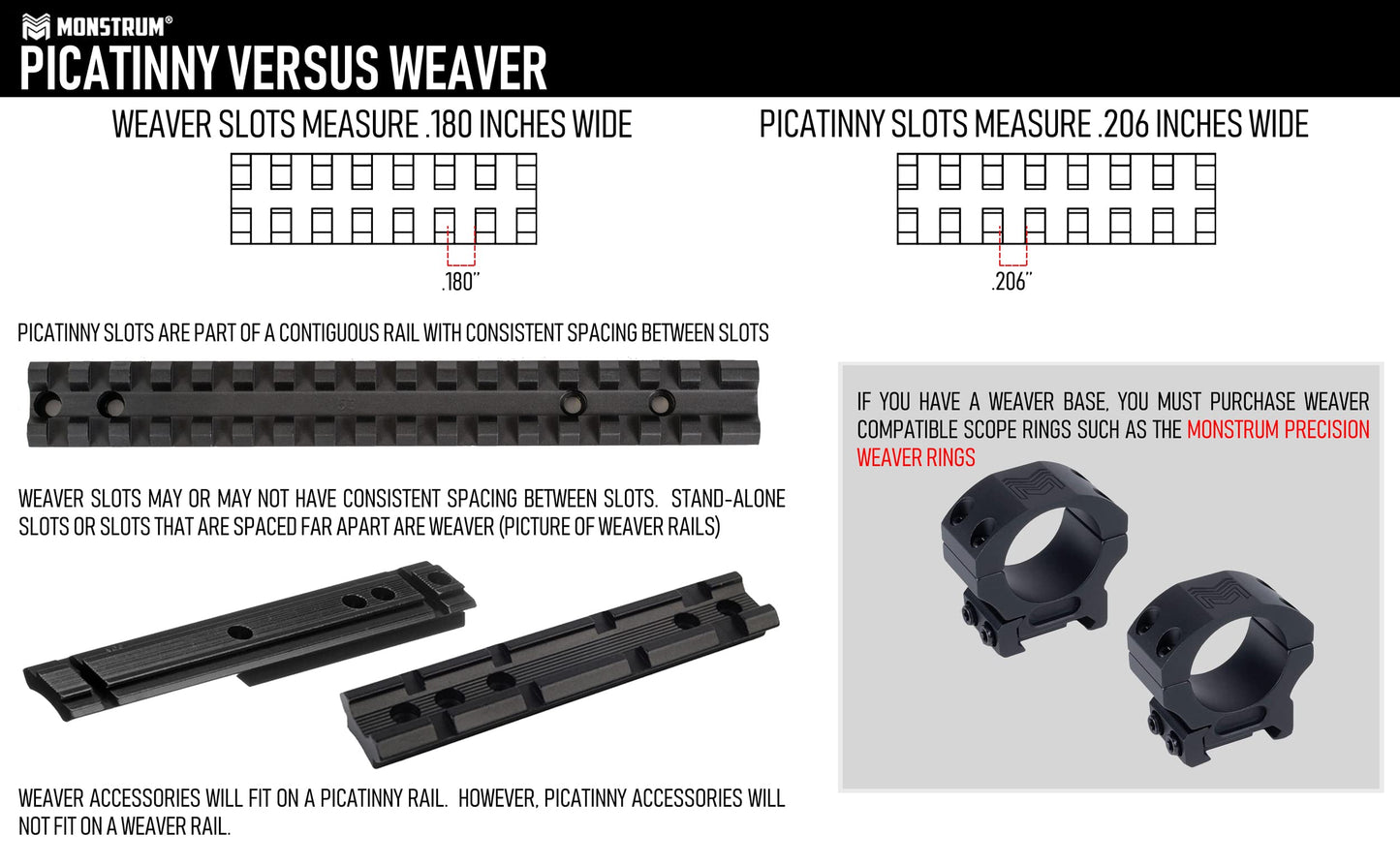 Monstrum Precision Scope Rings | 1 inch diameter | Weaver | 1.35 inch height