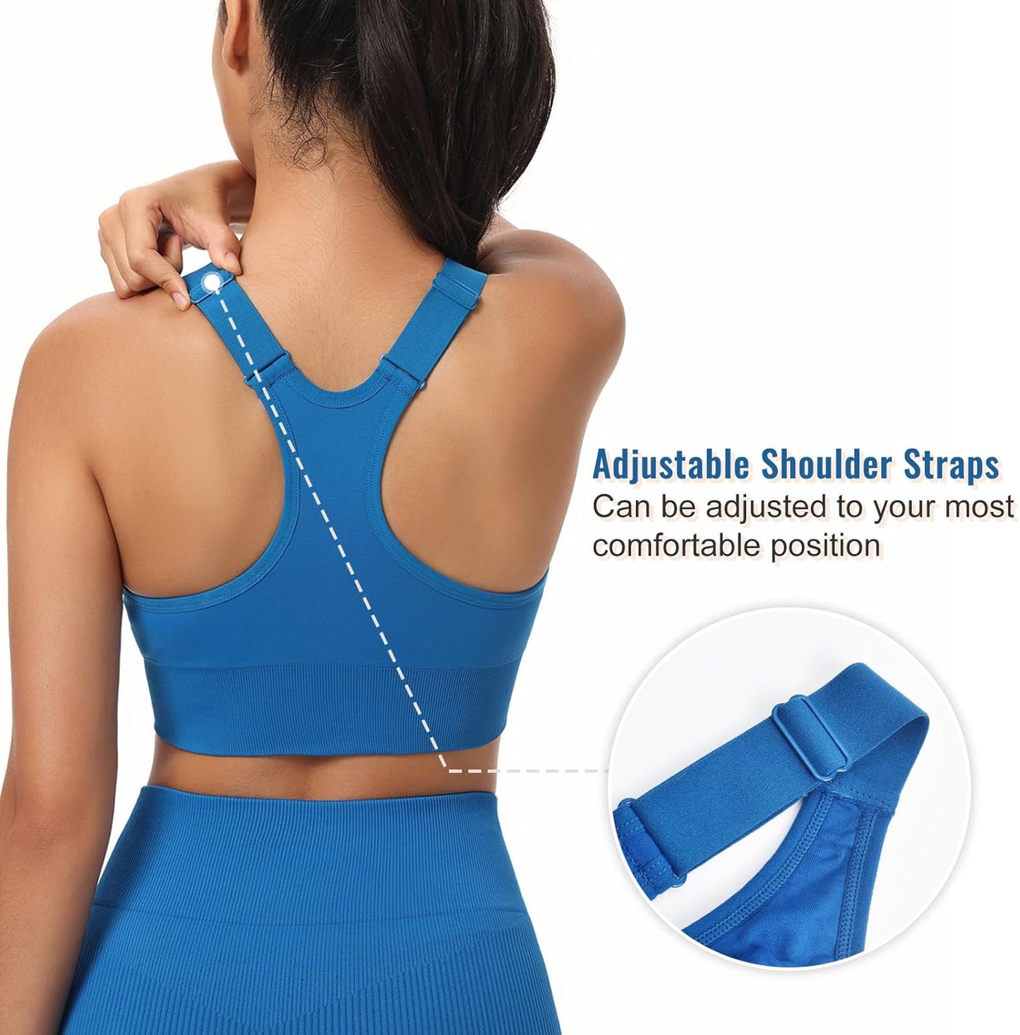 Adjustable Zip Front Sports Bra for Women | Medium Support, Padded, Racerback Design, Seamless Yoga Athletic Bra