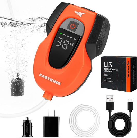 KastKing Li3 Rechargeable Live Bait Aerator - Lithium-Ion Battery, LCD Display, Large Aeration Stone | Ideal for Fishing & Bait Buckets