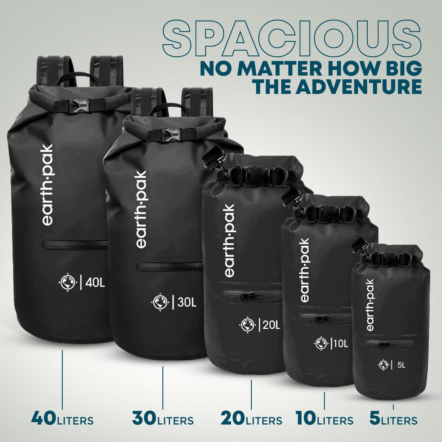 Earth Pak Waterproof Dry Bag with Zippered Pocket - Waterproof Dry Bag Backpack Keeps Gear Dry for Boating, Camping, Fishing, Beach Drybag, Kayak Accessories - Dry Bags Waterproof with Phone Case 20L