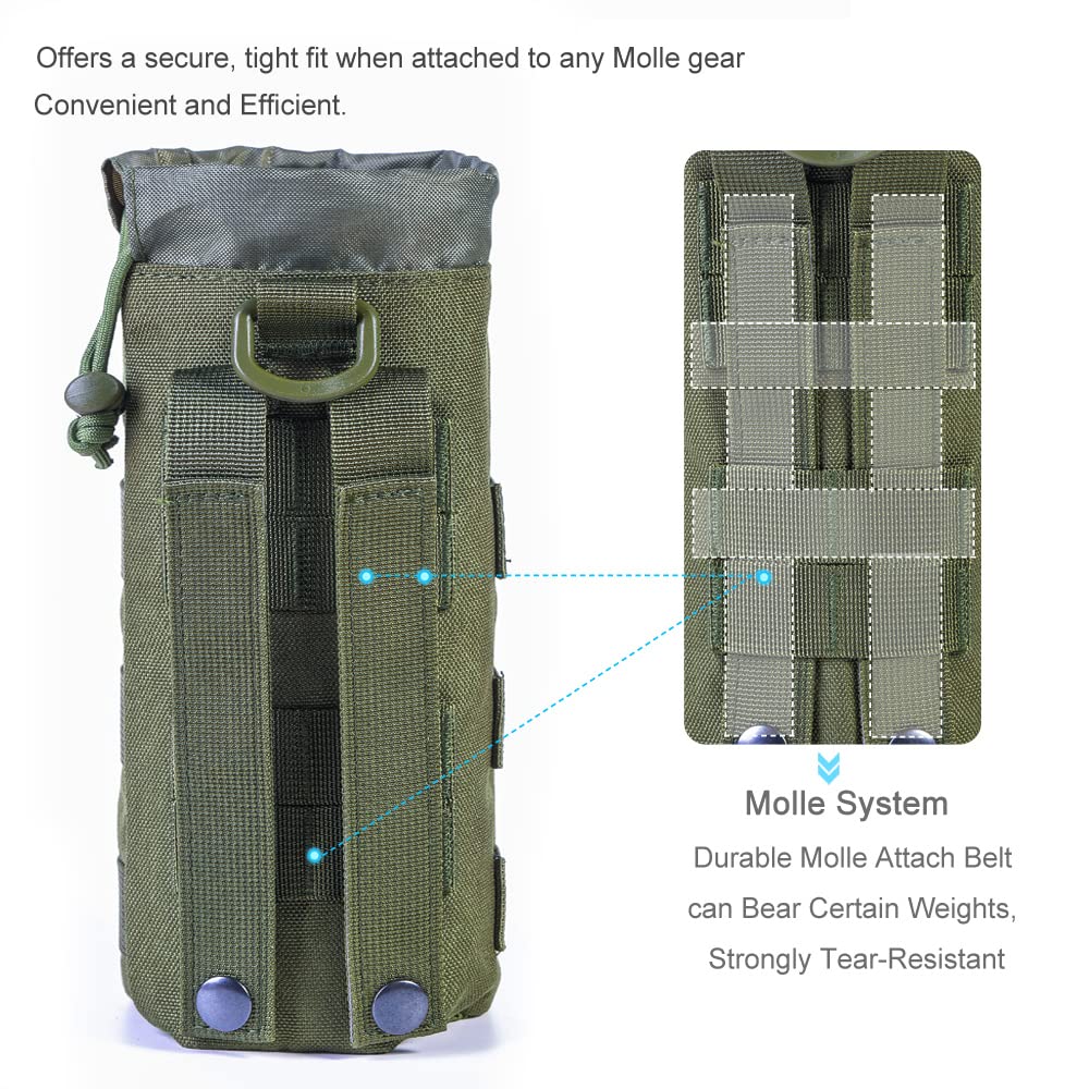 Upgraded Tactical Drawstring Molle Water Bottle Holder Tactical Pouches (Army Green)