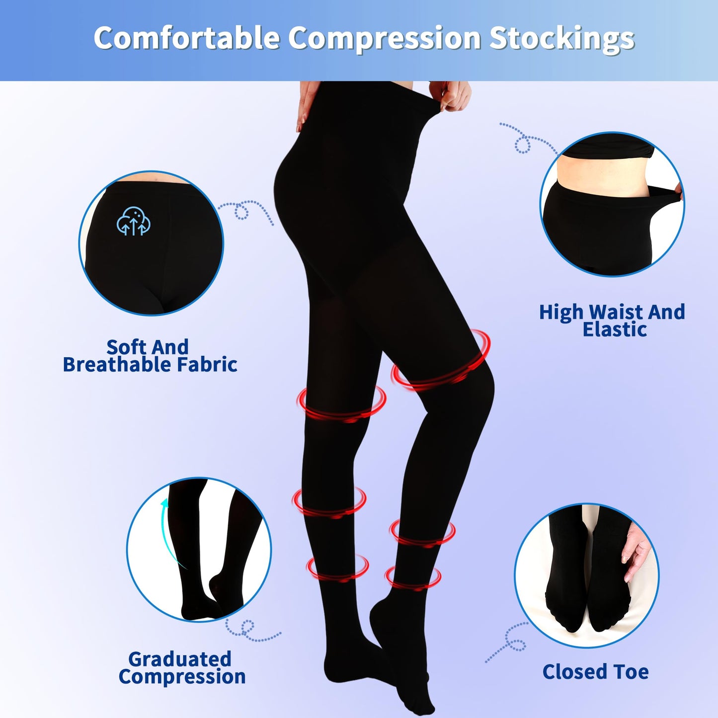 Medical Compression Tights for Women, 20-30 mmHg Closed Toe Compression Pantyhose Support Graduated Compression Stockings Leggings Tights for Varicose Veins Edema
