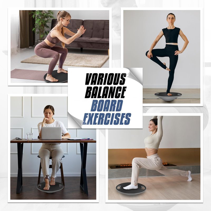 MADOG Wobble Balance Board for Adults, 15.5" TPR Non-slip Surface with Handle for Workout Core Trainer Physical Therapy, Home Gym Stability Board, Black