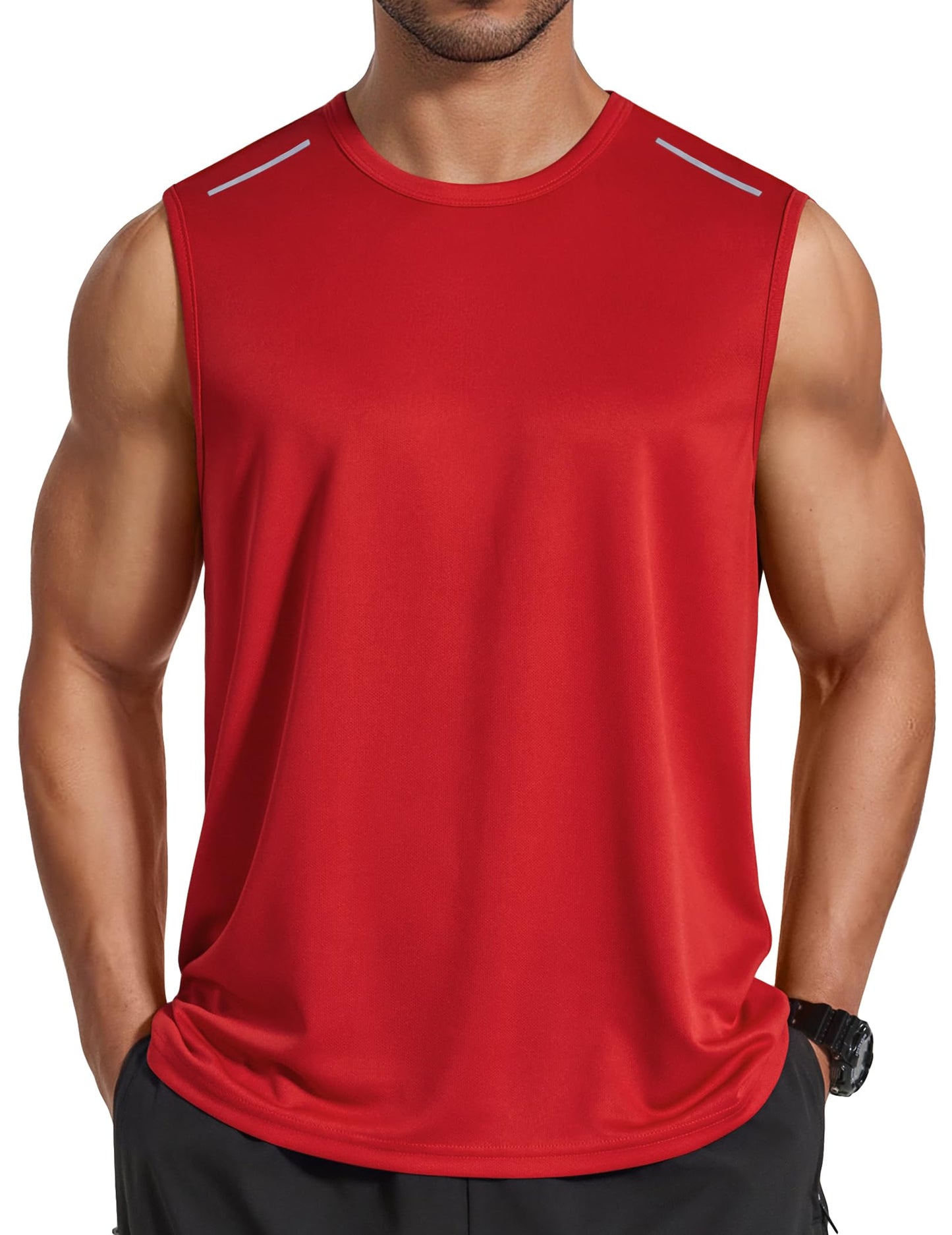 COOFANDY Sleeveless Shirts for Men Workout Tank Tops Moisture Wicking Muscle Shirt with Reflective Stripes Red X-Large
