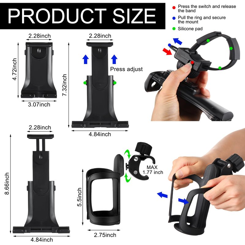 Leinuosen 24.4 Inch Walking Pad Handle Bar Attachment Only with Phone and Cup Holder Adjustable Treadmill Handrail Height from 30.7 to 39.37 Inch Comfortable Grip Stainless Steel Frame Overbold Stable
