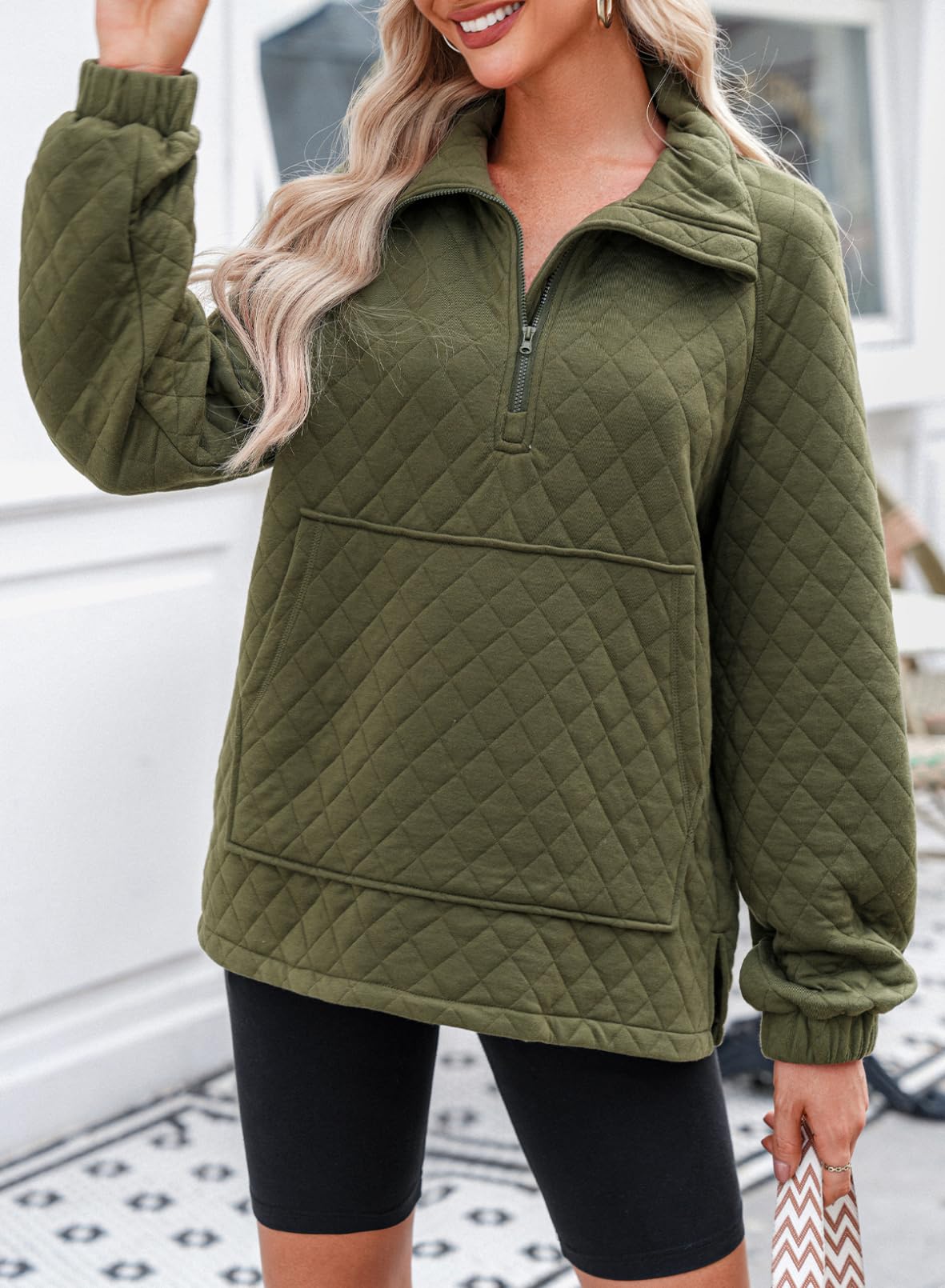 Dokotoo Oversized Sweatshirt for Women Half Zip Pullover Sweatshirt Quarter Zip Hoodies Sweaters Casual Long Sleeve Quilted Jackets Outwear 2024 Green Sweatshirts Tops with Pockets Winter Clothes XXL