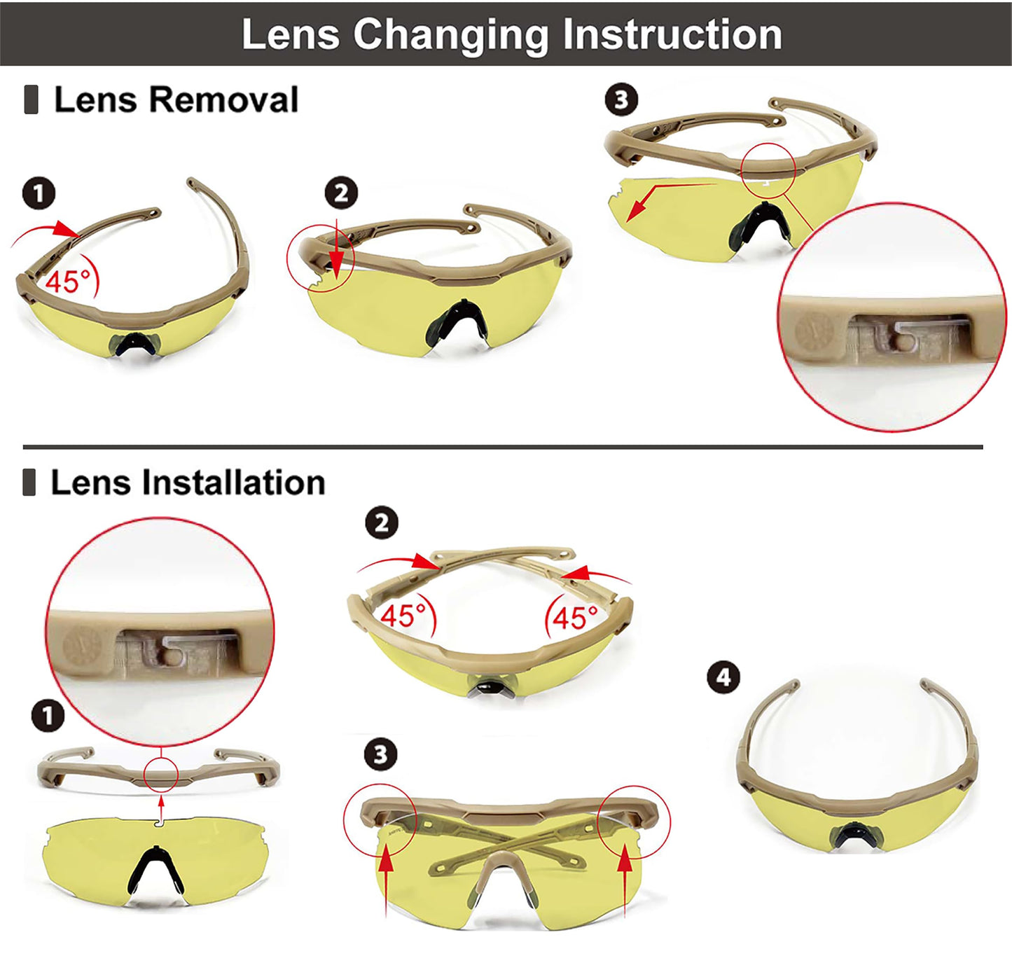 HTS HUNTERSKY S57 Anti Fog Ballistic ANSI Z87.1+ Yellow and Smoke Replacement Lenses with Nose Piece