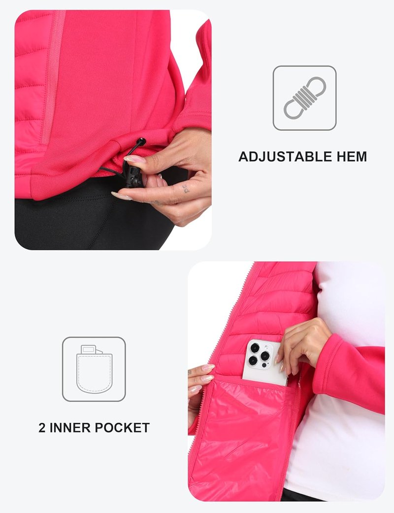 Fleece Lined Women's Softshell Jacket - Lightweight Hooded Insulated Puffer Coat | Full Zip Running Design