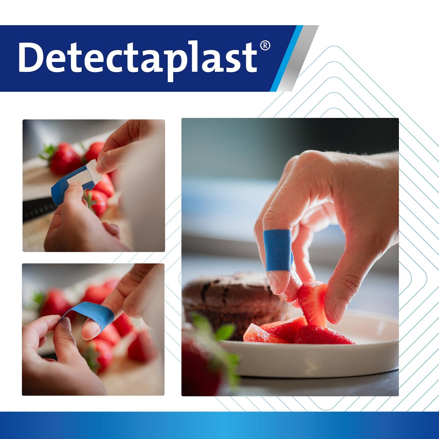 Detectaplast Blue bandaids Elastic, Metal detectable and Flexible bandaids, Essential for Catering First aid kit in Food handling environments, Kitchen aid, 0,98 x 2,83 inches, 100 Strips