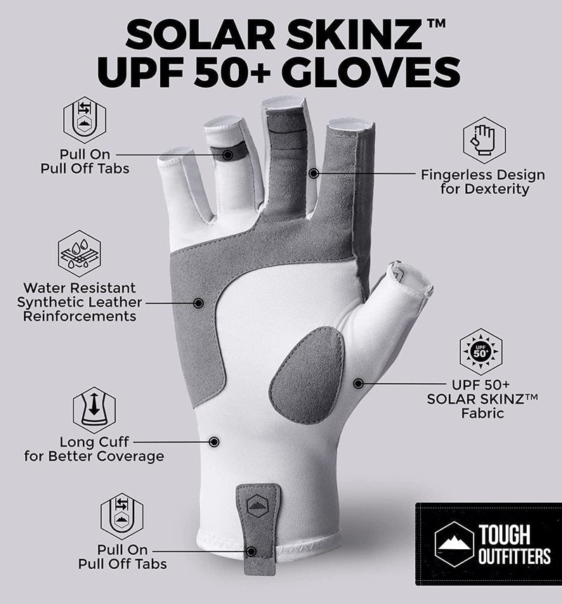 Fingerless Fishing Gloves - UPF 50+ UV Protection | Reinforced Grip for Kayaking & Rowing - White