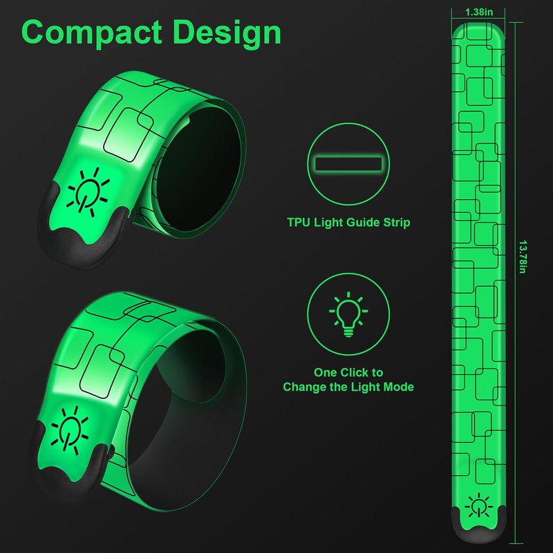 LED Armband Rechargeable for Night Running Walking(2 Pack), High Visibility LED Slap Armband Reflective Running Gear, 6 Colors & 3 Modes Adjustable Light Up Armbands for Men Women Kids (Green)