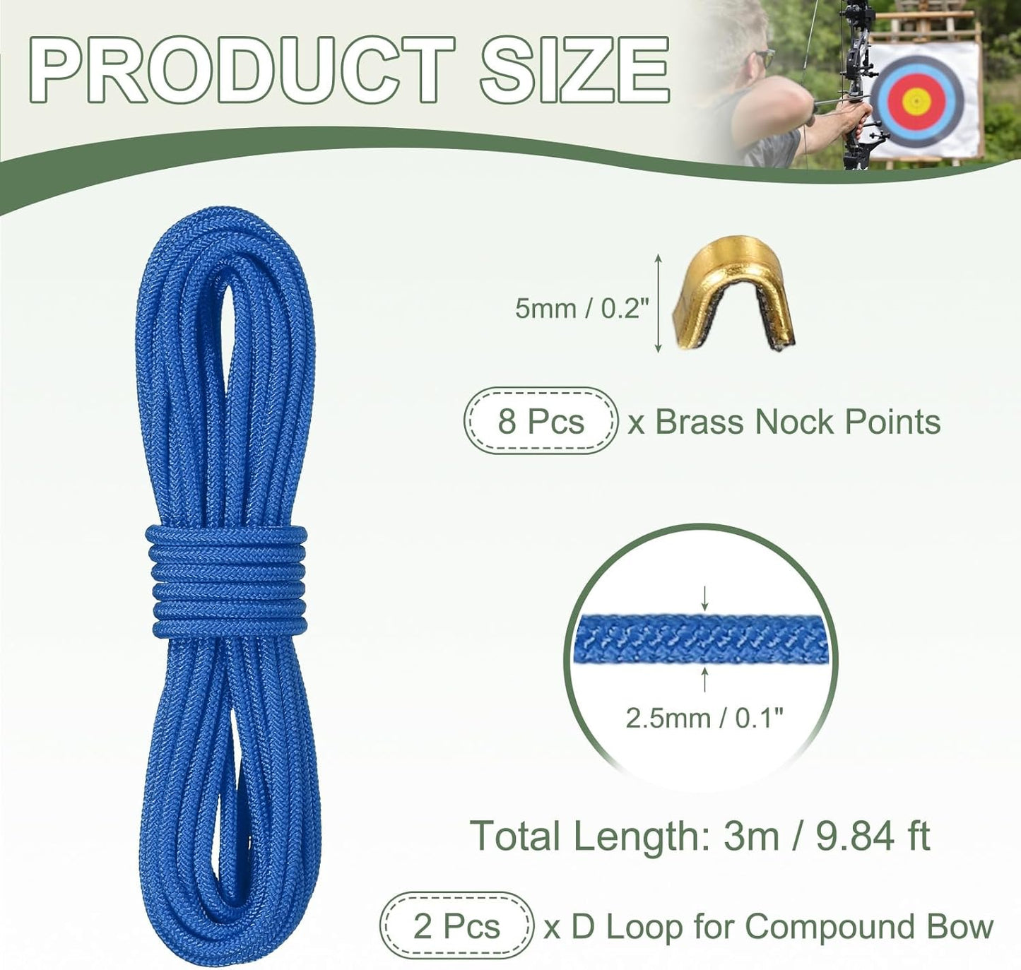 Archery D Loop Rope - Durable Bow String Thread with Brass Nock Points | Essential Archery Accessory
