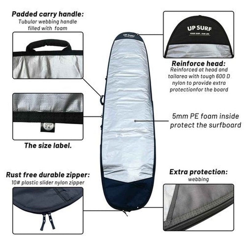 UP SURF Surfboard bag, Daylight Bags for Longboard, Size 8’6”,9’2”,9’6", Surfboard cover for Storage and Transport Surfboard (9'2")