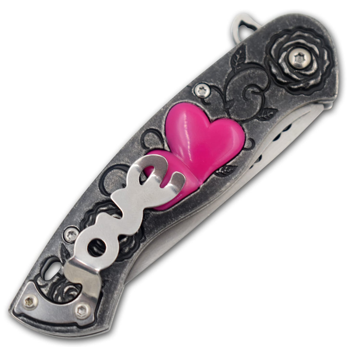 Snake Eye Tactical 7" Cupid Heart Ladies Valentines day Pocket Knife with LOVE Pocket Clip Included (Grey)