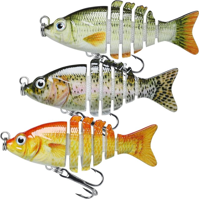 Topwater Fishing Lures for Bass - Multi Jointed Swimbait, Lifelike Sunfish/Duck/Mice Design for Trout