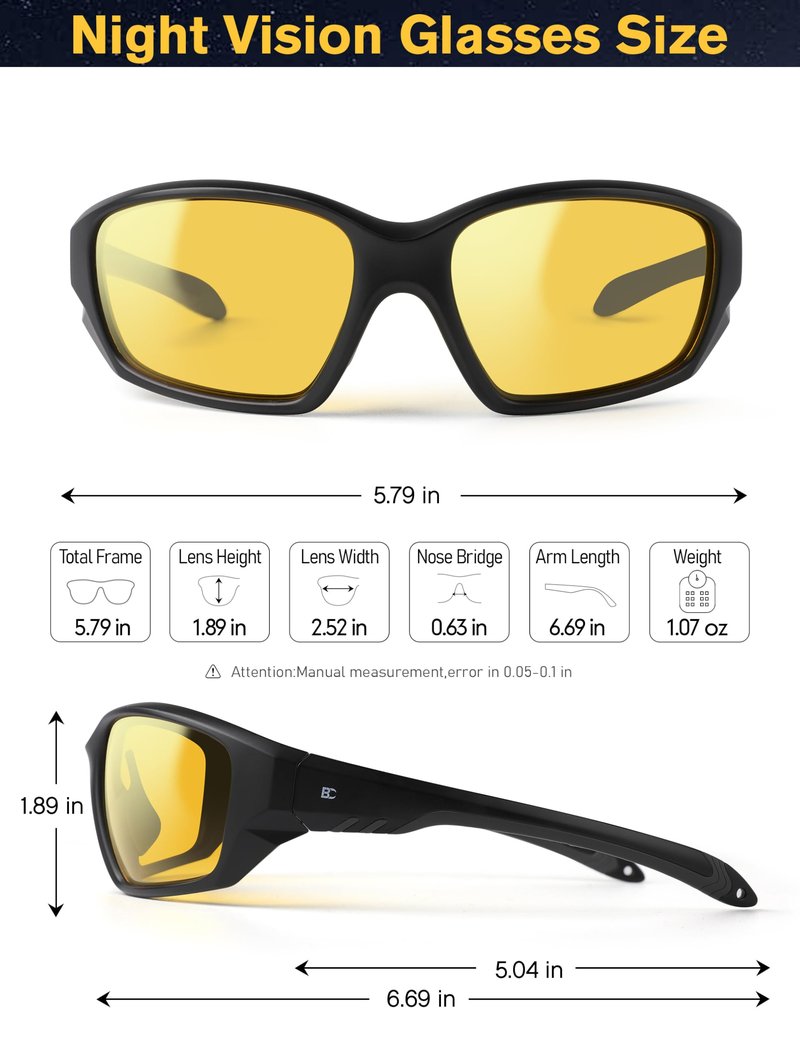 BIRCEN Night Vision Glasses for Driving: Running Cycling Sport Night Anti Glare Yellow Glasses for Men Women