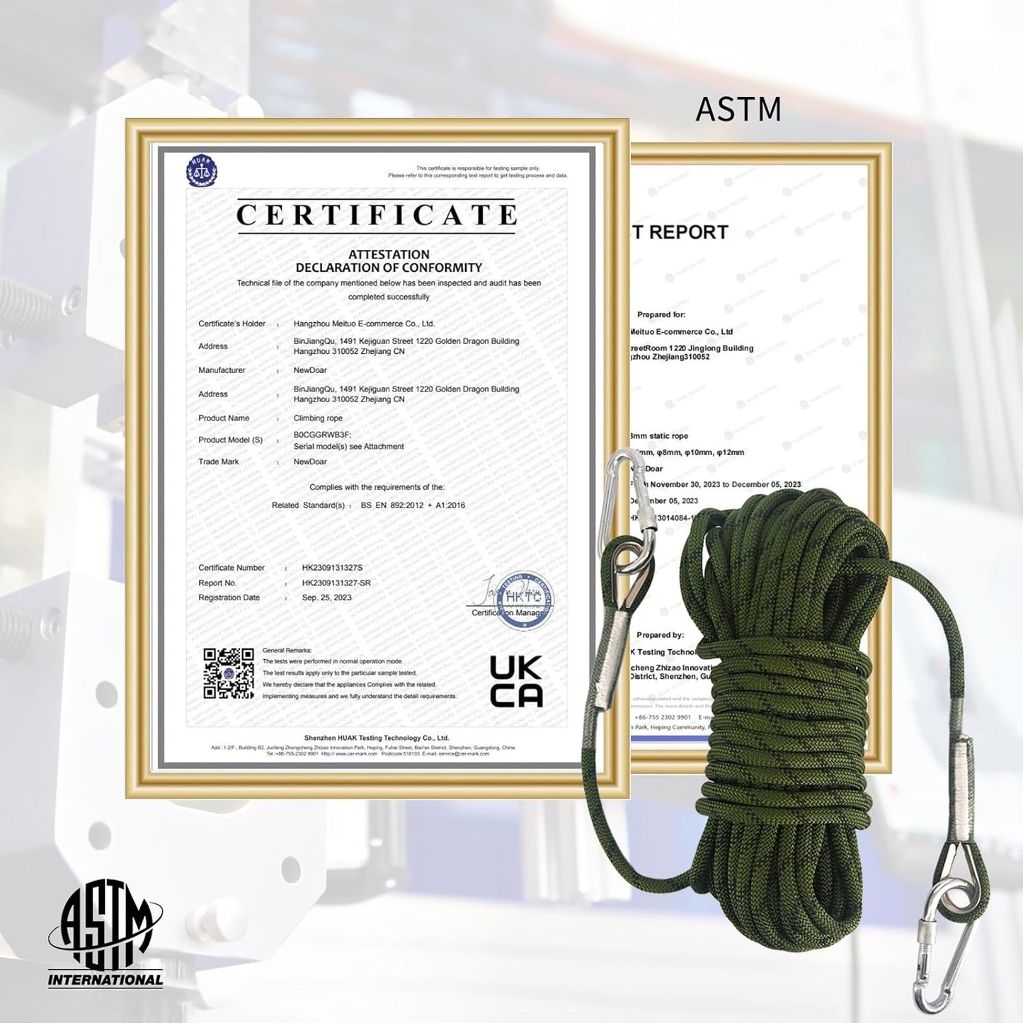 Climbing Rope 10mm | High Strength Accessory Cord with 2 Steel Hooks for Outdoor Rescue & Rappelling - Army Green