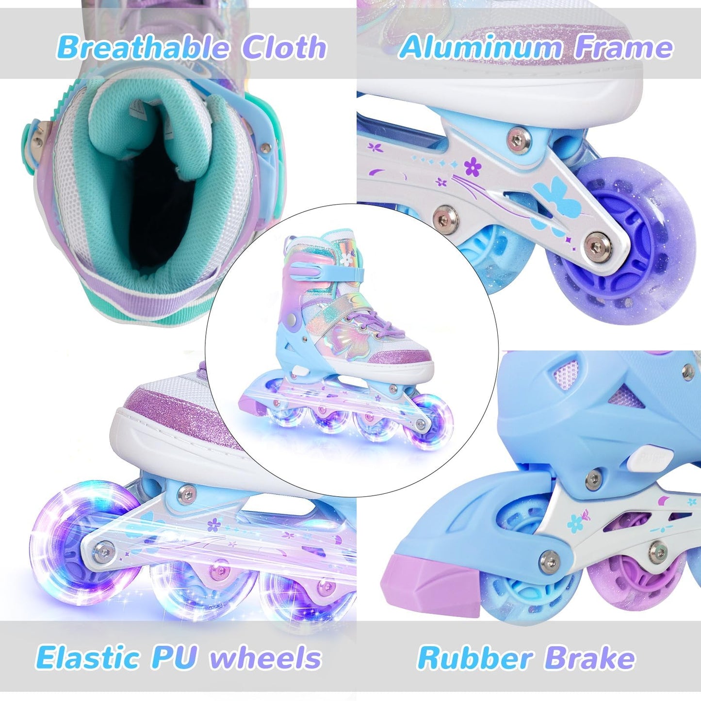 Kids Inline Skates for Girls and Boys -Purple Blades Roller for Kids Age 4 5 6 7- Adjustable All Light up Wheels Indoor Outdoor Sports Birthday Gift for Son and Grandson