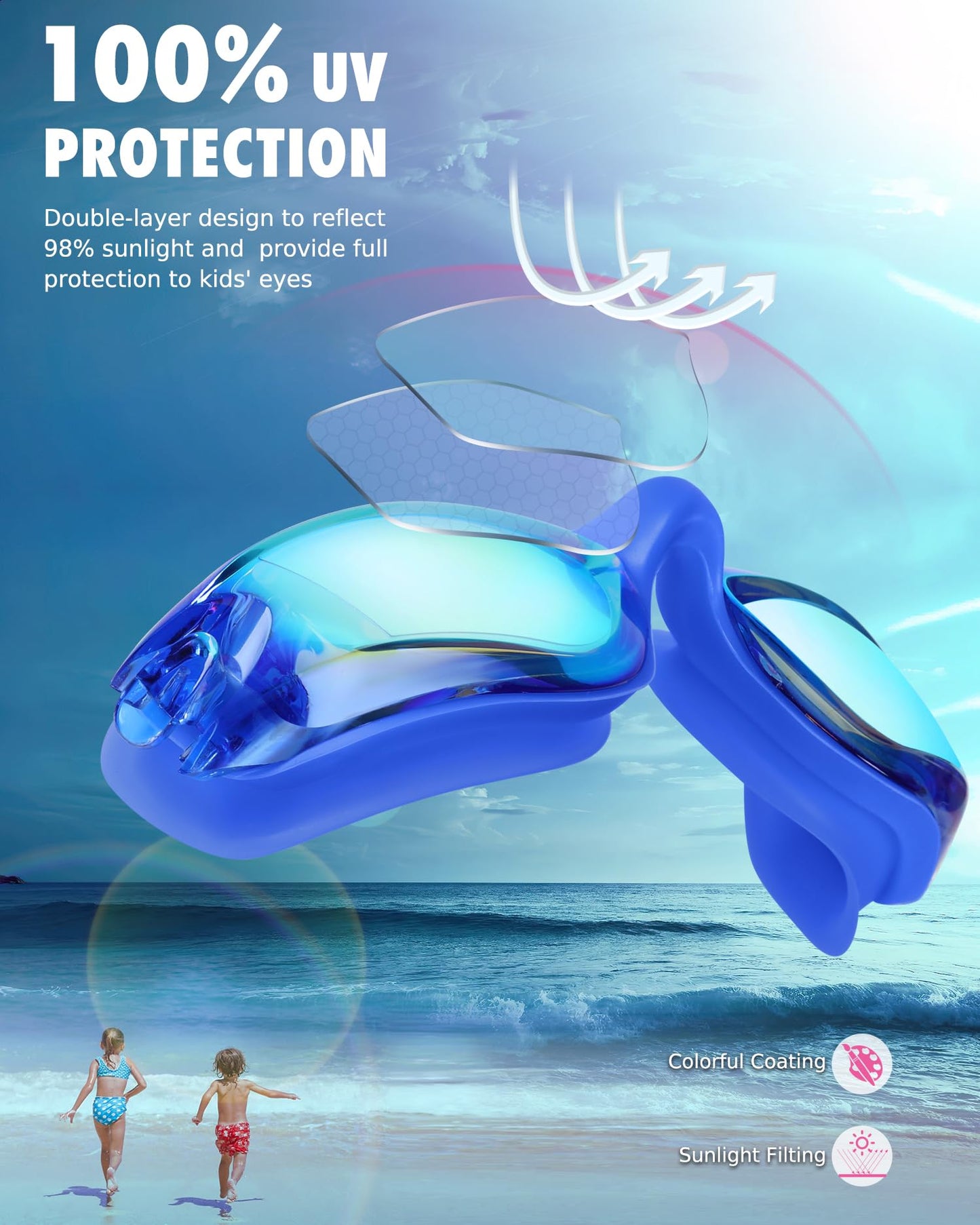 Aegend Swim Goggles for Kids 3-14 Anti-Fog Anti-Leak Goggles for Swimming