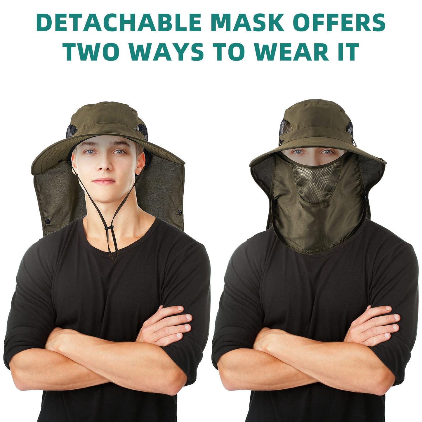 Cuffbow 3 Pcs Sun Hat for Men Women with Neck Flap Breathable Wide Brim Bucket Hat UV Protection UPF 50+ Fishing Hiking(Dark Gray, Gray, Army Green)