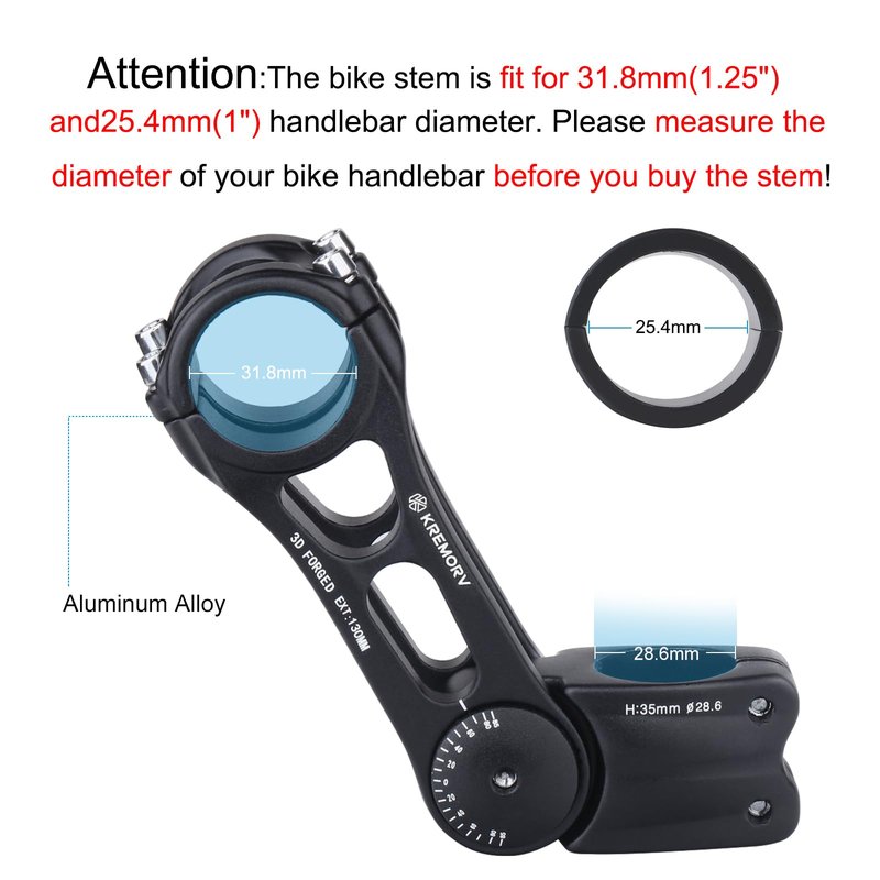 KREMORV Bike Stem Universal 25.4mm and 31.8mm Adjustable Bicycle Stem Riser MTB Stem for Mountain Bike Road Bike BMX Length 110mm 130mm