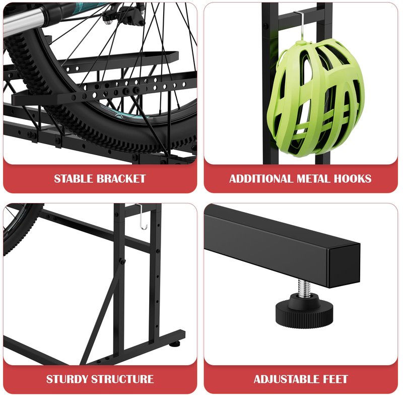 ETELI Bike Rack Garage Freestanding Bikes Rack Floor Stand Vertical Bike Stand Rack for Garage Organizer Indoor Outdoor Bikes Storage, Hold Max Tire Width 2.65”, Black