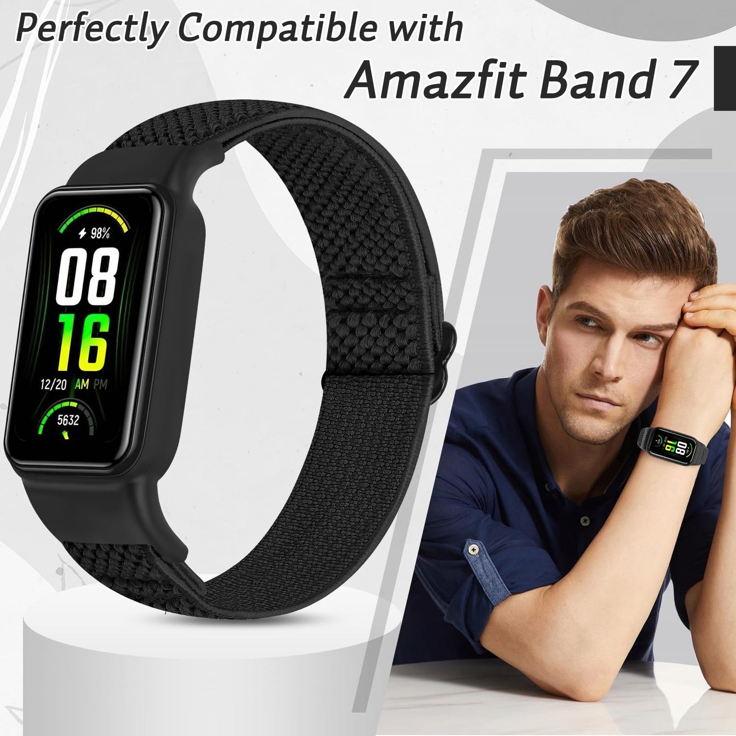 TumpCez Solo Loop Elastic Nylon Bands Only Compatible with Amazfit Band 7 Straps,Soft Adjustable Stretchy Sport Replacement Strap for Amazfit Band 7 for Men Women