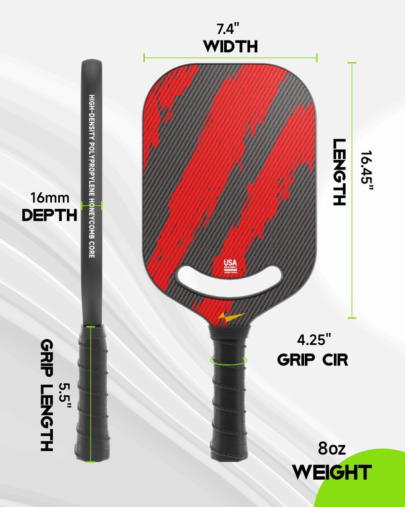Warping Point Ascent Pickleball Paddles | Carbon Fiber Pickleball Racket with Aero Throat | Textured Grit Surface | 16mm Hexa Polymer Core | USAPA Approved | Designed for Power & Spin | Red