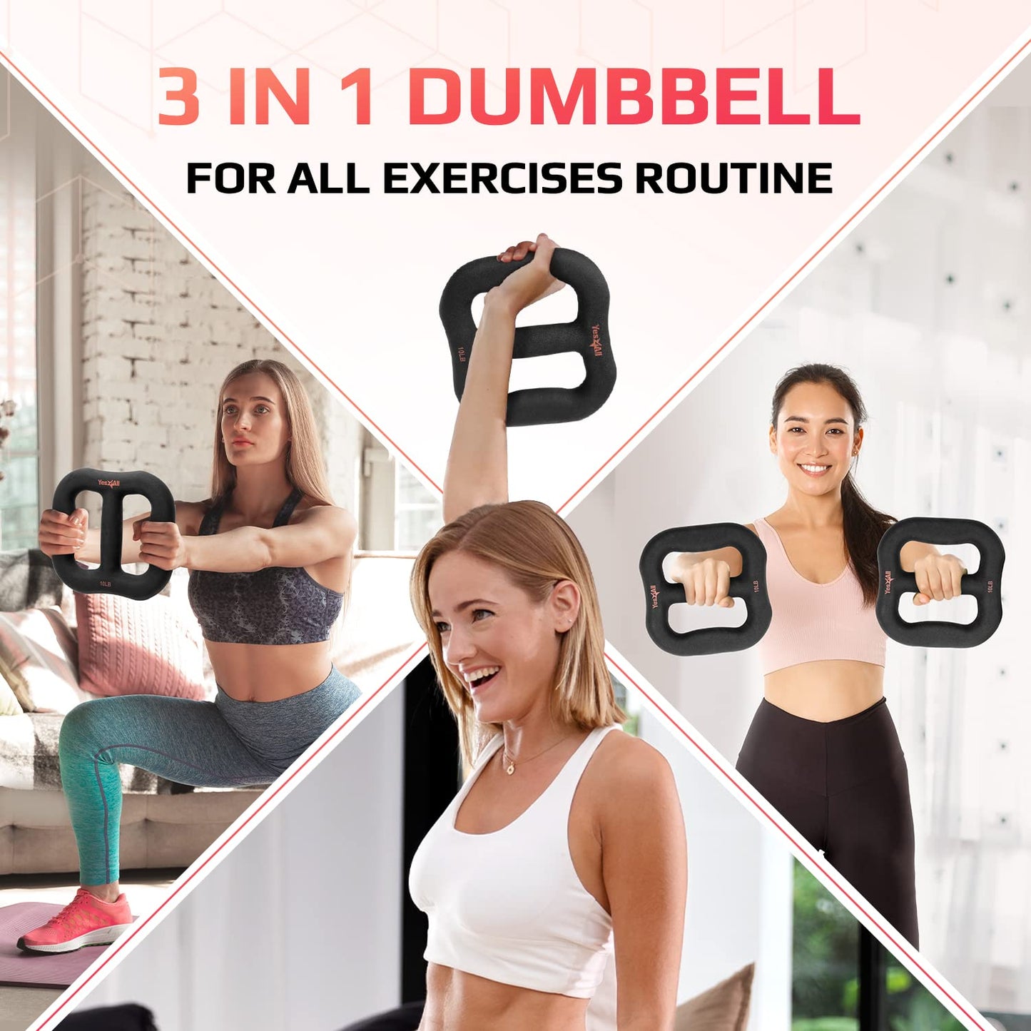 Yes4All 3-in-1 Multifunctional Neoprene Dumbbell/Multi-Usage Dumbbell with Solid Core, Ergonomic Curve,Black