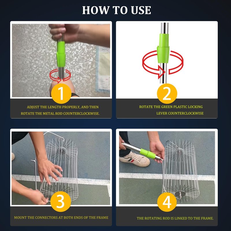 WIGERLON Tennis Ball Collector,Tennis Picker Upper for Coaches and Training Sessions,Stainless Steel Tennis Ball Retriever Holds 50 Balls