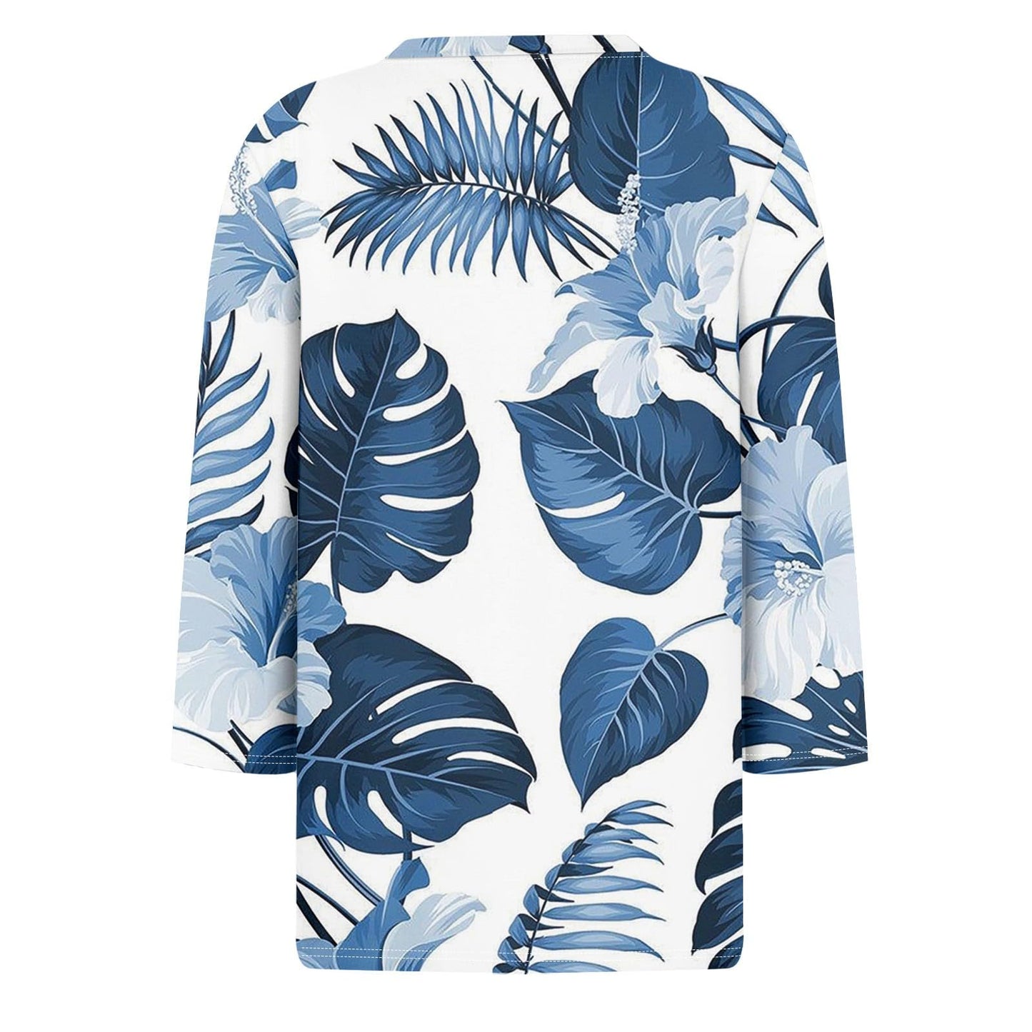 Generic Summer Tops for Women 2024 3/4 Length Sleeve Casual Cosy T-Shirts Round Neck Three Quarter Sleeve Print Trendy Cute Blouse, Large, 01-blue