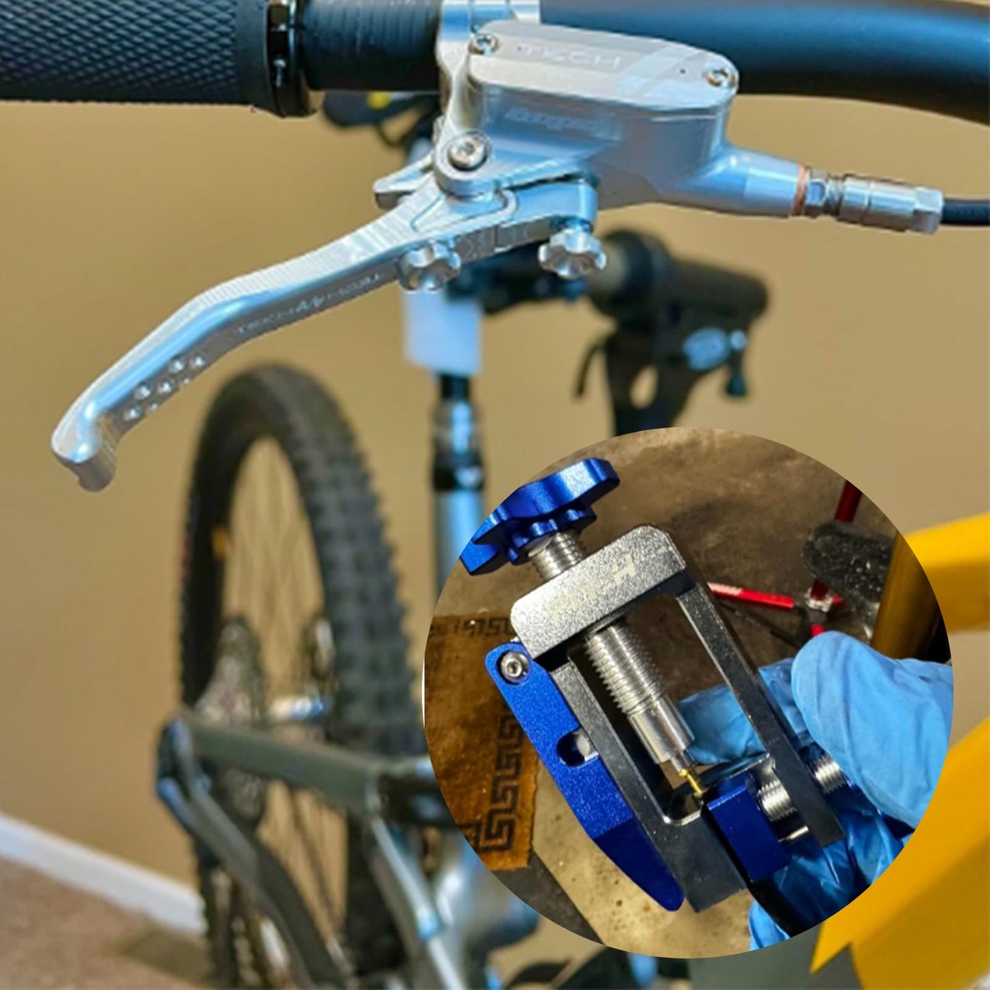 HSOKEW Bike Hydraulic Brake Kit, Bicycle Needle Insertion Tool Bike Hydraulic Disc Brake Hose Line Cutter and Needle Barb Driver Head Brake Lines Tubing Entry Device (PRO-04 + Olive Connector)