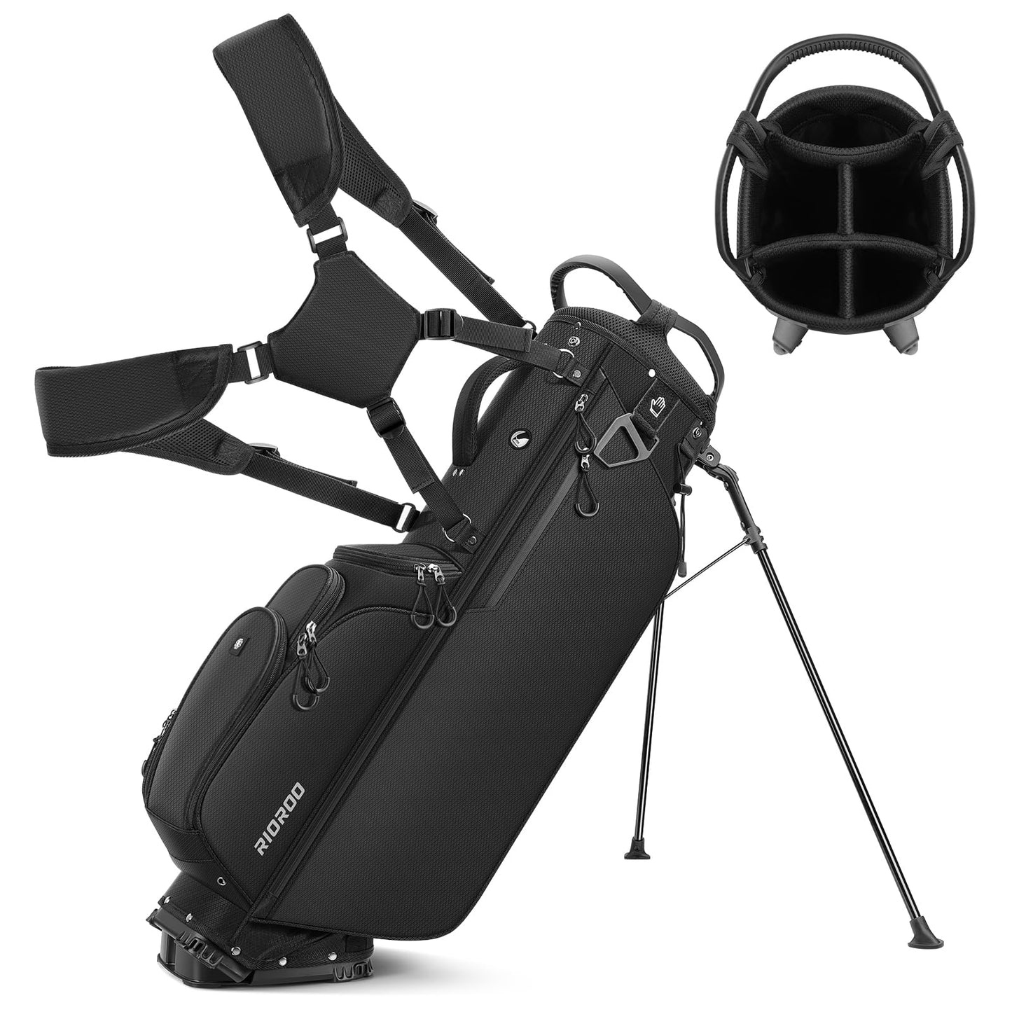 RIOROO 5 Way Golf Stand Bag with Full Length Dividers, Lightweight Golf Bag with Rain Cover, 6 Zippered Pockets & Cooler Bag, Breathable Straps