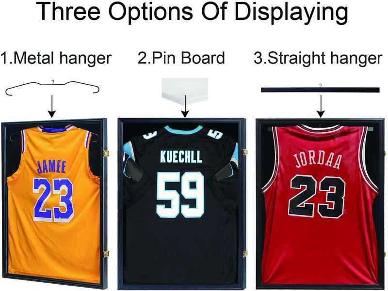 Jersey Display Frame Case - Lockable Sports Shadow Box with UV Protection Acrylic | Large Size for Baseball, Basketball, Football, Soccer, Hockey - Black