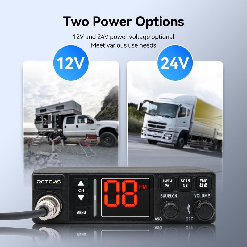 Retevis MB3A 40-Channel AM/FM CB Radio Kit - Long Range Trucker Radio with Antenna, 12V/24V Cigarette Lighter, Noise Limiter, PA, Emergency Channels 9/19, Cooling System