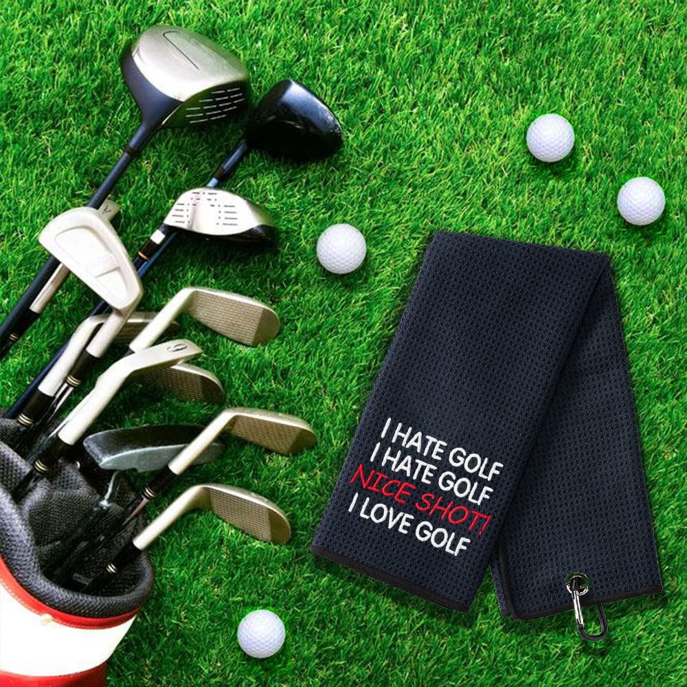 DYJYBMY Nice Shot I Love Golf Towel with Clip, Funny Golf Accessories for Men Women, Embroidered Sports Towels for Golf Lovers, Father's Day Birthday Retirement Gifts for Uncle Grandpa Dad Husband