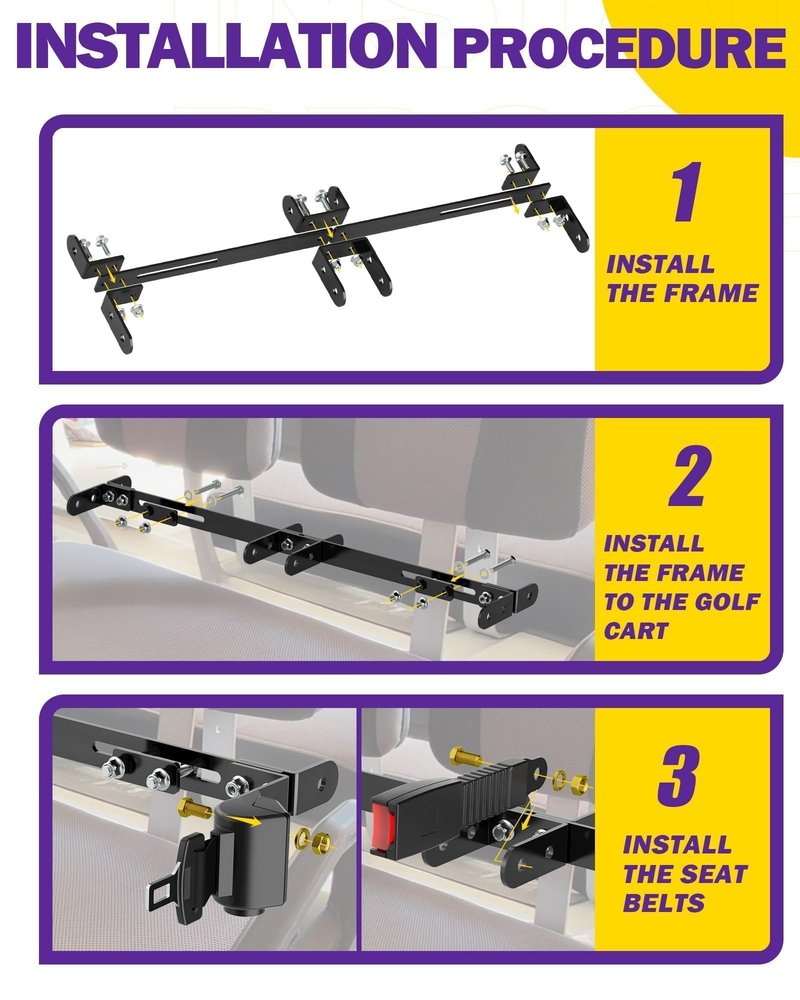 Golf Cart Seat Belt kit with Bracket Fit Front Rear, Universal Retractable Seat Belts for 4 Passanger (2+2) Yamaha EZGO Club Car, Upgraded SeatBelts Golf Cart Accessories for TXT RXV Club Car DS
