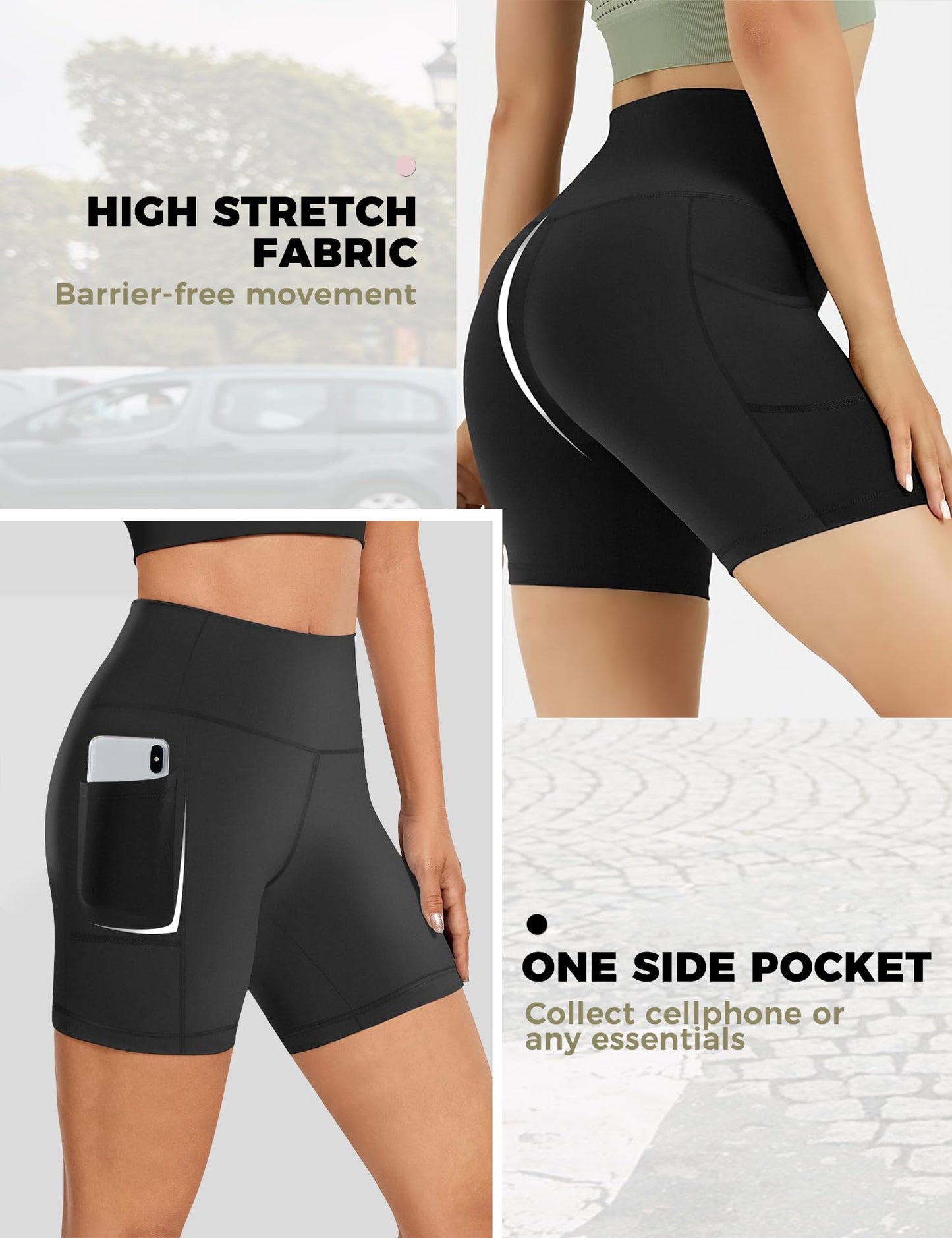 Buauty Biker Shorts Women with Pocket, 5 Inch High Waisted Pull-On Tummy Control Stretch Workout Yoga Shorts for Gym