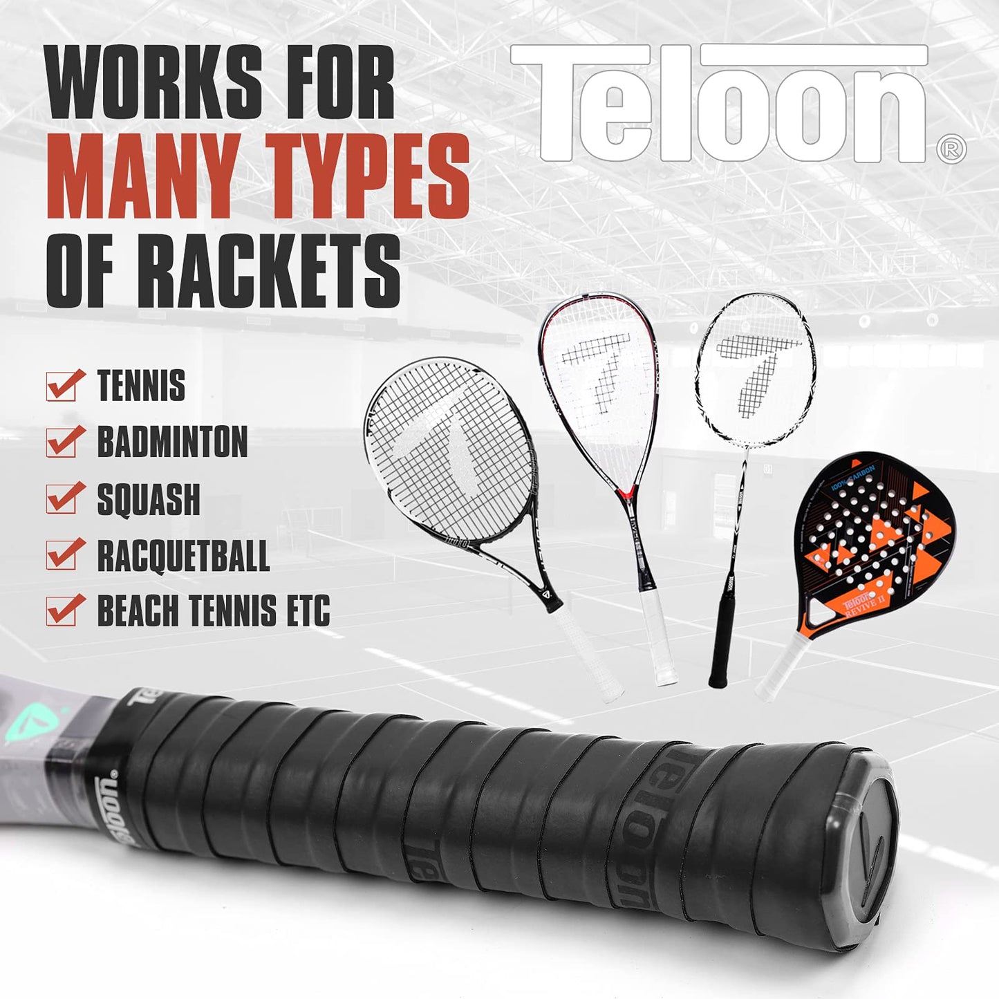 Teloon Overgrip Racket Grip Tape Tennis Overgrip Grip Tape，(6 or 12 Pack) Absorb Sweatbands Stretchy Anti Slip Protector Handle Overgrips. (Black-12 pcs)