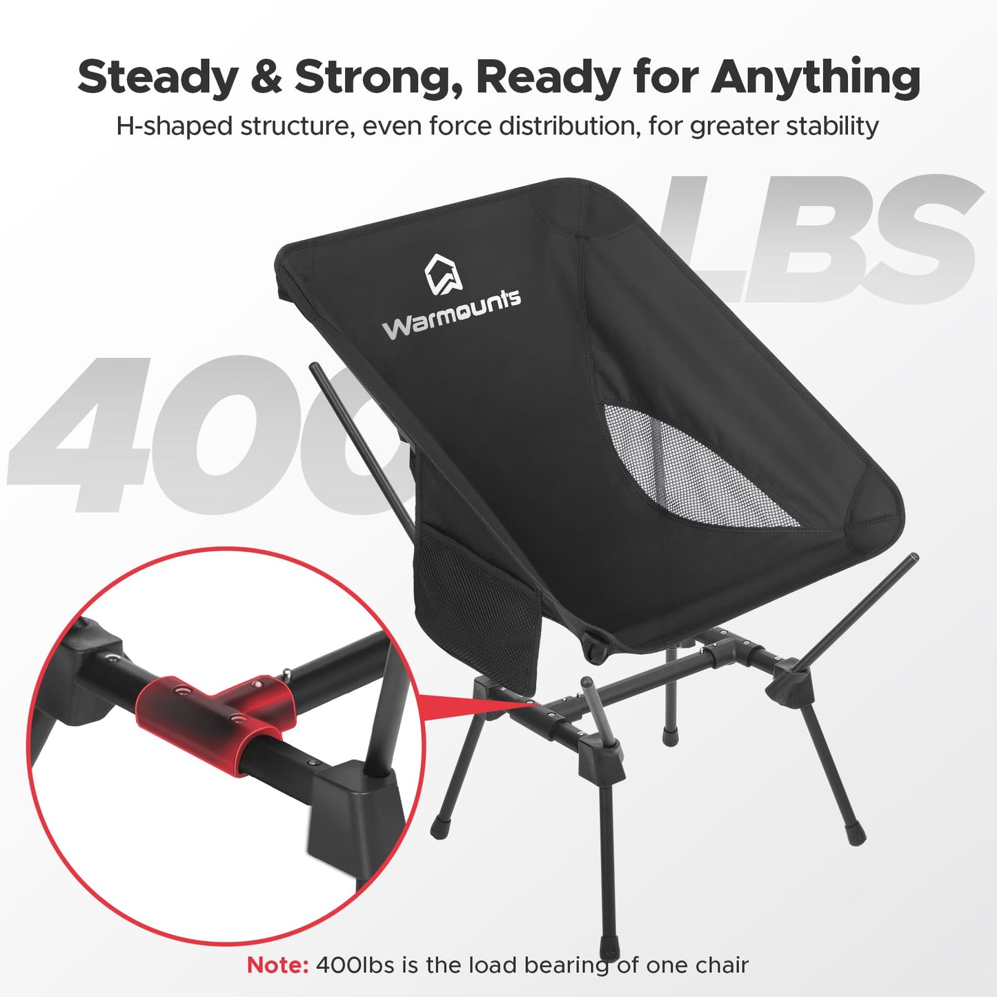 WARMOUNTS Ultralight Camping Chair Backpacking, Compact Folding Camp Chair w/Side Pocket, Portable Camping Chair w/Storage Bag for Hiking, Travel, Beach, Fishing, Support 400lbs, 2Pack