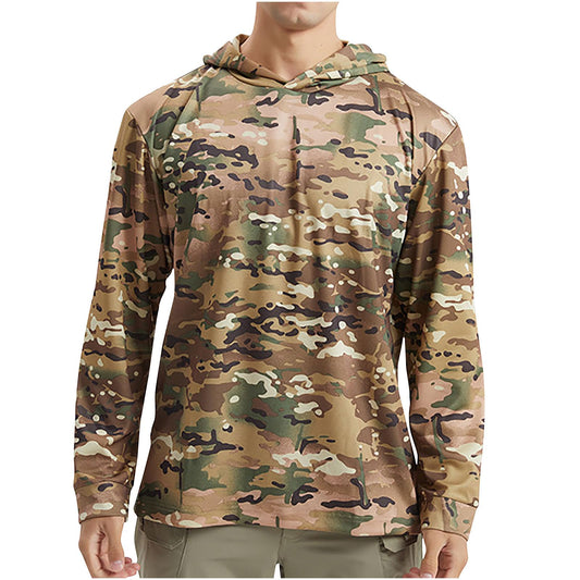 Generic Men's UV Sun Protection Hooded Camo Shirts Long Sleeve Quick-Dry Outdoor Hiking T-Shirt UPF 50+ Rash Guards Cooling Hoodies, XX-Large, Gold