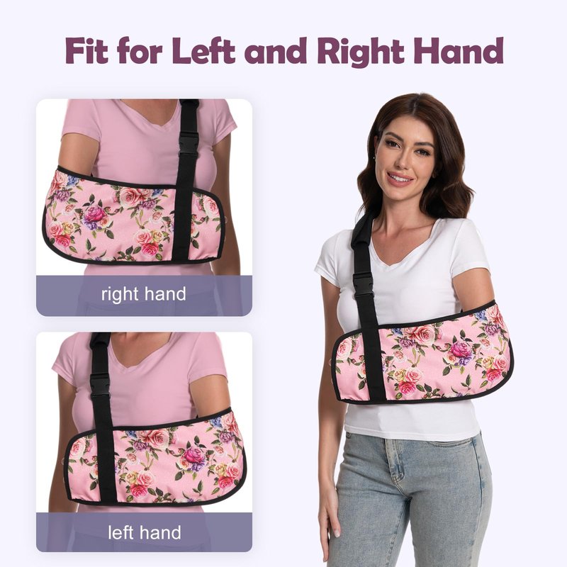 Ledhlth Women Arm Sling for Broken Arm, Torn Rotator Cuff, Shoulder Elbow Wrist Injury - Rose Floral Printed Adult Lady Arm Brace Support, Soft Warm Floral Pattern (Pink Rose, One Size)