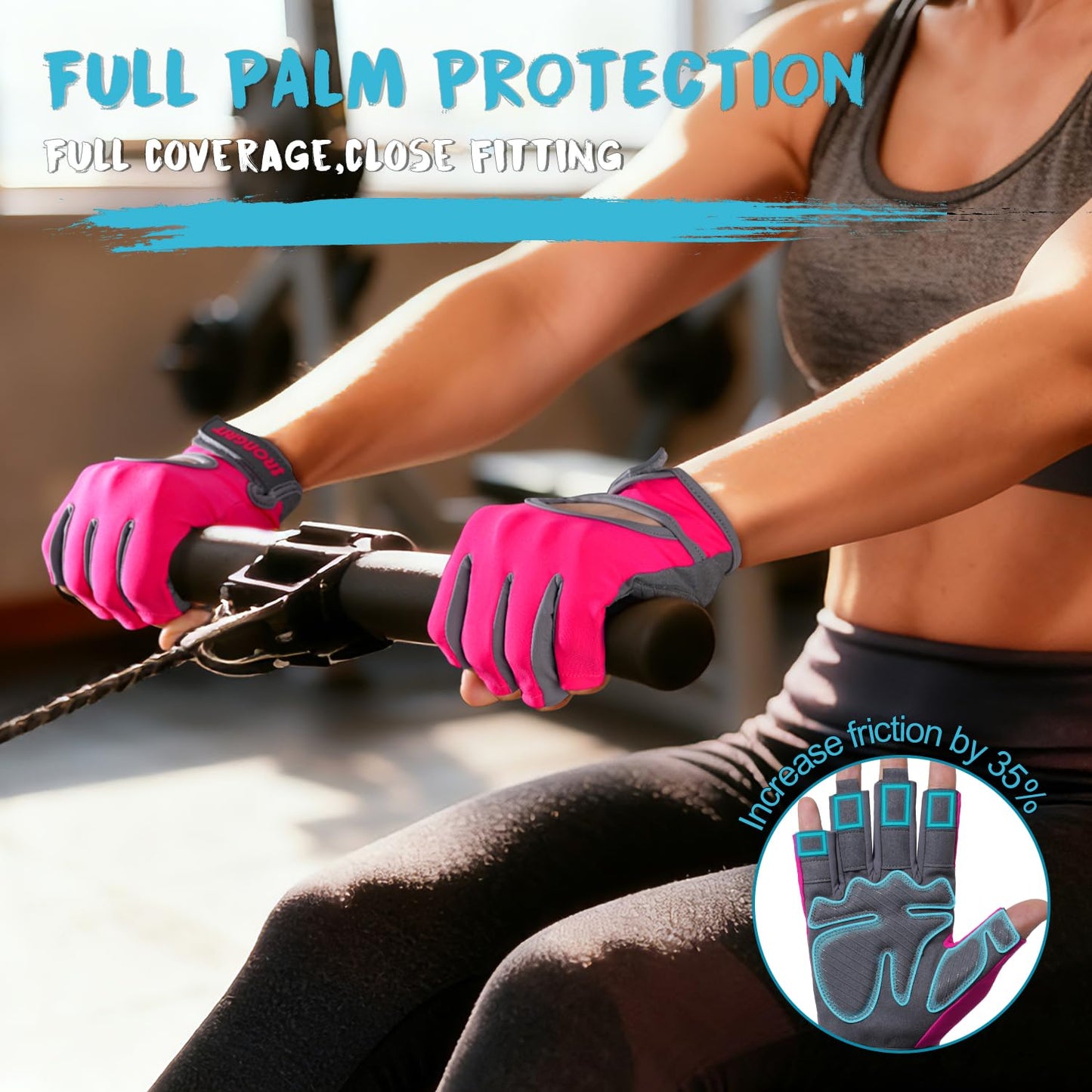 IRONGRIT Breathable Workout Gloves for Women, Thick Padded Weight Lifting Gloves, Full Palm Protection & Extra Grip for Women Gym, Rowing, Fitness Training and Hanging，Raspberry red：Medium