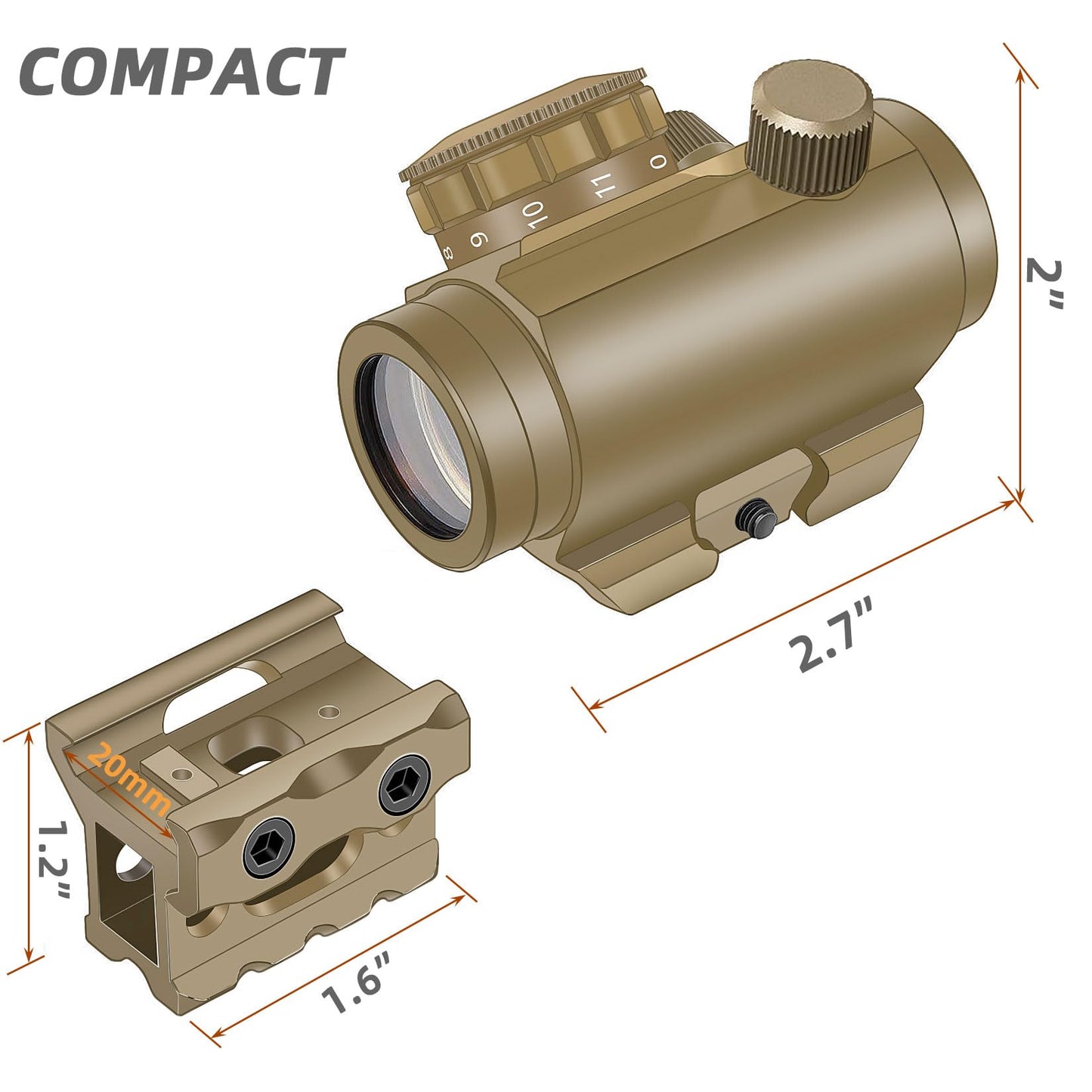 Beileshi Red Dot Sight, 4 MOA Compact Red Dot Gun Sight Rifle Scope with 1 inch Riser Mount (Sand Color)