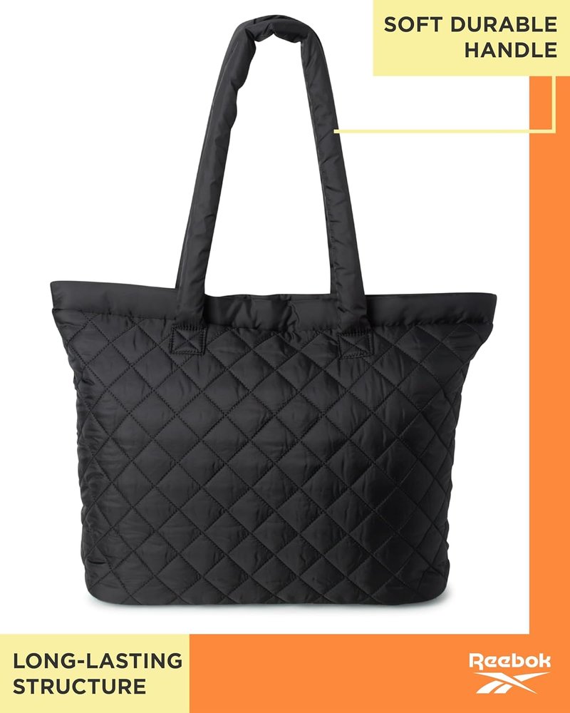 Reebok Women's Quilted Puffer Tote Bag - Lightweight Travel & Work Carry-On | Versatile Everyday Use